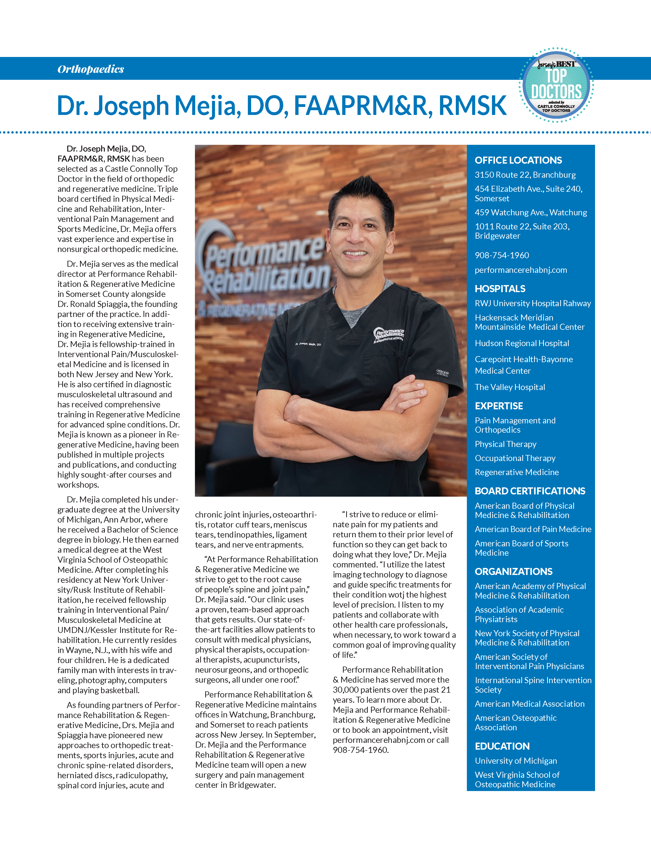 NJ Top Doctor Orthopedics and Regenerative Medicine, Dr. Joseph
